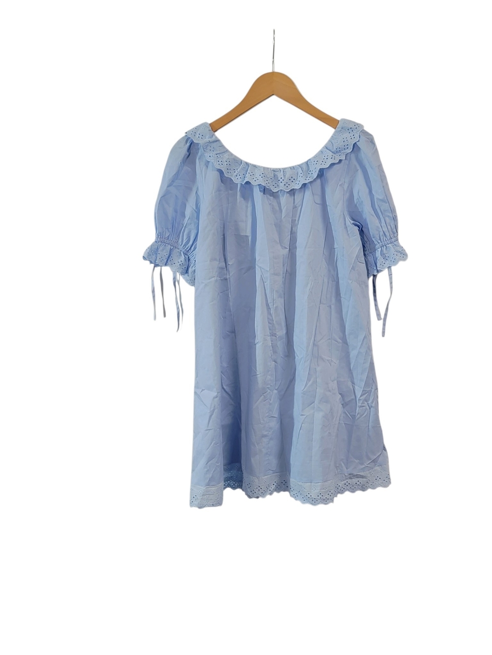 Kourt Sundress In Light Blue Lace-Trim Puff Sleeve Mini Dress - Picture 6 of 10